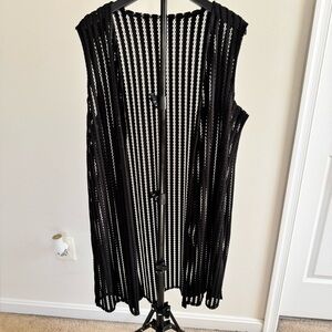 Black Open-Knit Long Vest